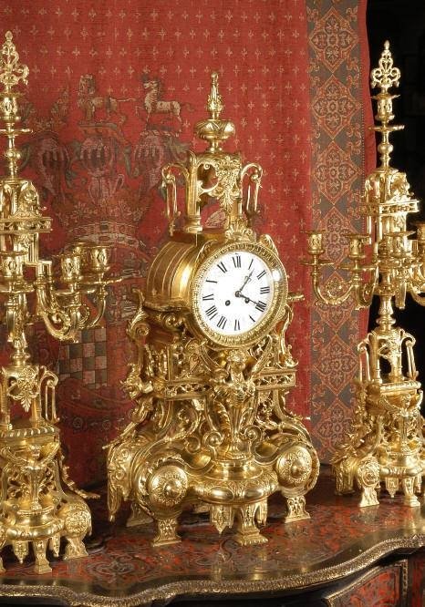fig 2. *****SOLD****** Japy Freres Antique Gilt Brass Clock Set - Massive!